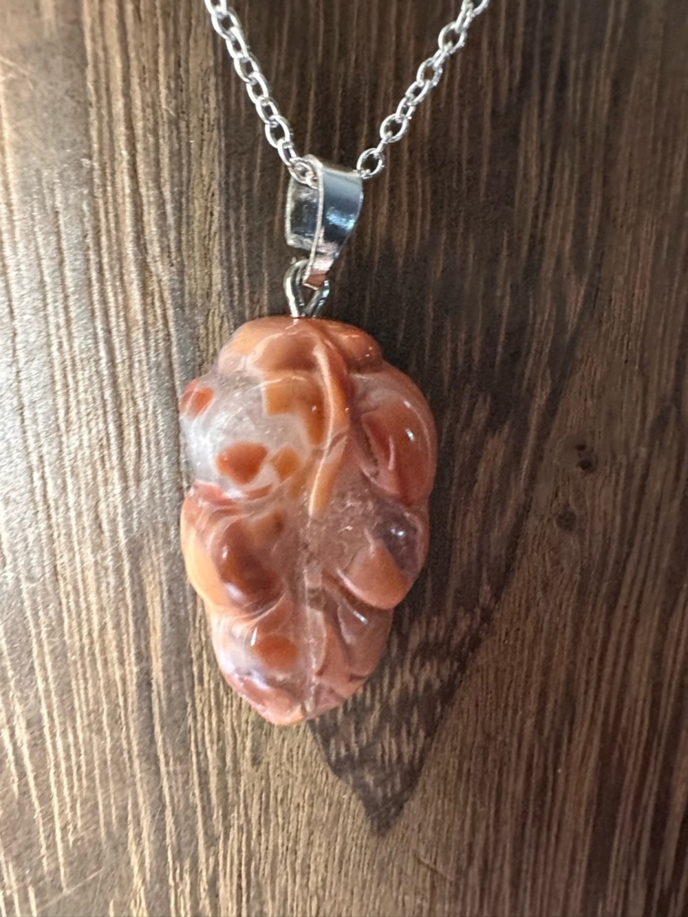Dark Pink/Salmon Pink “Cotton Candy” Agate Pendant on Silver Plated Chain - Picture 8 of 13